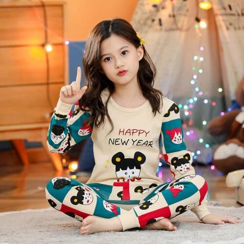 Kid Girls Pajamas Pyjamas Set Autumn Cartoon Rabbit Panda Nightwear Pijamas Long Sleeve Children Christmas Sleepwear Homewear