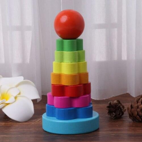 Baby Learning Stack Up Rainbow Tower Ring Kid Education Wooden Toy Stacking Nest