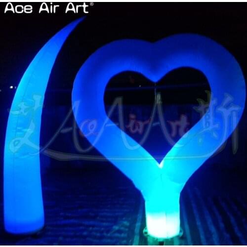 Giant standing white Inflatable LOVE heart and horn shape with lighting for event and valentines day party decoration