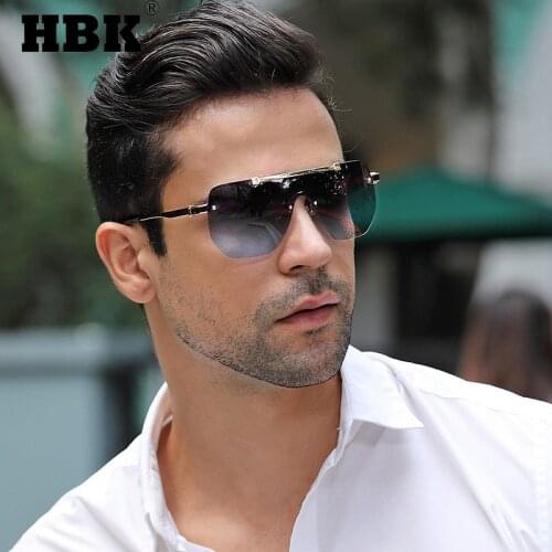 HBK Fashion One Piece Sunglasses For Men Oversized Gradient Brown Lens Big Frame Classic Brand Design UV400 Driving Zonnebril