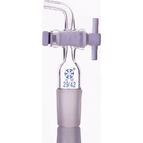 Curved suction connector,PTFE valve 29/42,Joint with PTFE stopcock standard ground mouth,Curved connector with piston