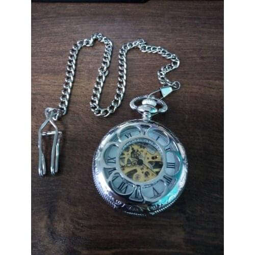 Exquisite Silver Hollow Perspective Pocket Watch Lovely Mechanical Pocket Watch Luxury Flower Pendant Chain Birthday Gift