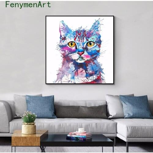 Watercolour Cat Canvas Painting Nordic Poster and Prints Cat Graffiti Wall Art Modern Pictures for Living Room Home Decor