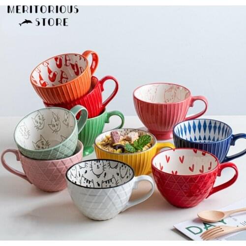Ceramic Mugs Coffee Cup Breakfast Cereal Cute Ceramic Cup Milk Household Large Capacity Oatmeal Mug Drinkware Home Decor