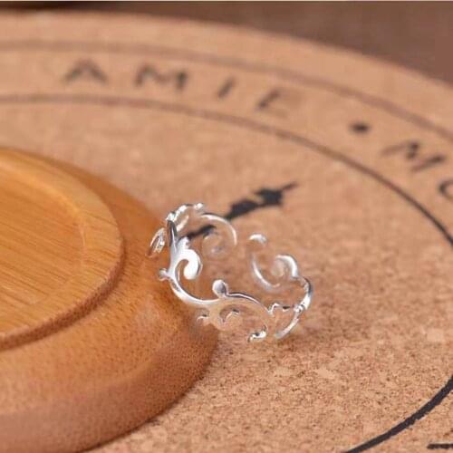 925 Sterling Silver Flower Vines Rings For Women Men Auspicious Cloud Flowers Branch Shoots Adjustable Open Ring Wedding Rings