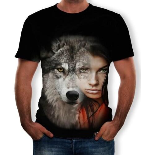 Summer fashion new mens T-shirt, animal world, dance of wolves, 3D printed pattern, short-sleeved cool casual top
