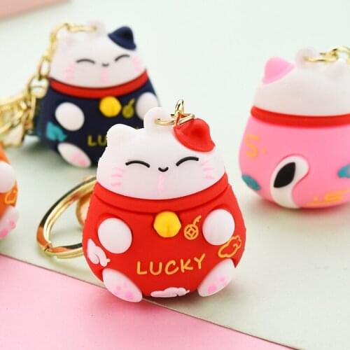 Trendy Cartoon Japan Lucky Cat Keychain Epoxy Trinkets Car Charm Bag Pendant Wild Key Chain for Women Couple Gift Keyfob Keyring