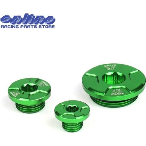 Green Engine Timing Oil Filter Plug Set For KX250F 11-16 KX450F 09-16 KLX450R 08-15 Dirt Bike Motocross Off Road Dirt Bike