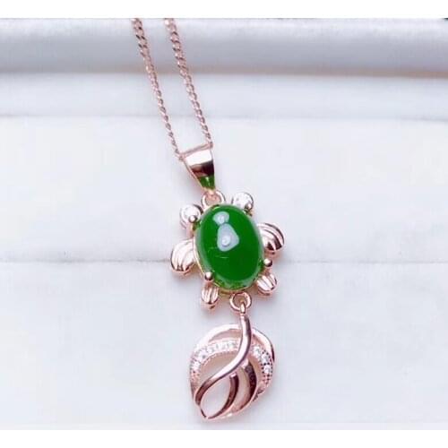 Natural green jasper gem necklace pendant S925 silver natural gemstone pendant fashion Lovely Goldfish girl party gift jewelry