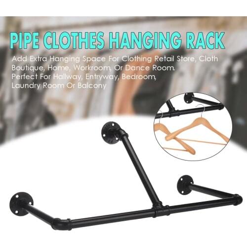 Industrial Iron Wall Mounted Clothes Rack T-Bar Pipe Coat Display Hanger Garment Storage Rack Holder Organizer Clothes Hanger