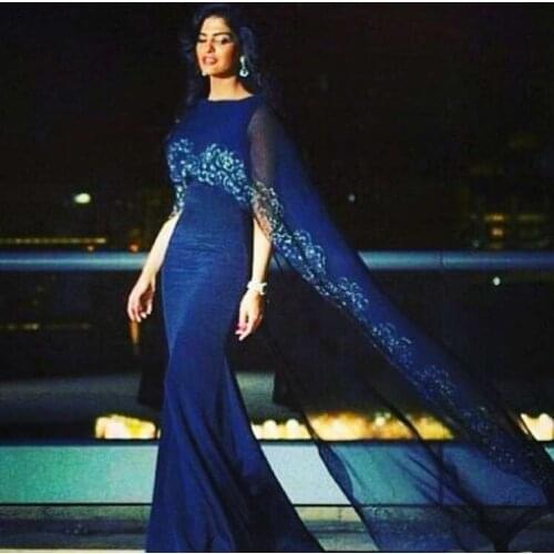 Royal blue Chiffon Shawl Lace Appliqued Evening Prom Gown Real Image vestido de noiva mother of the bride dresses