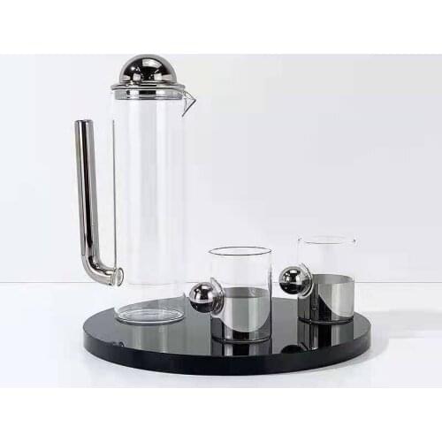 Modern simple and light luxury glass water cup kettle tea set model house sales office kitchen soft decorations