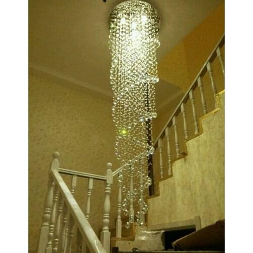 Modern simple LED chandelier rotating staircase chandelier crystal long chandelier duplex floor villa living room crystal lamp