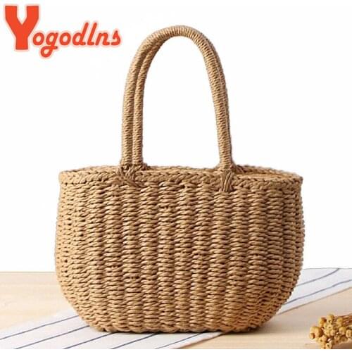 Yogodlns Summer Straw Bag Women Large Capcity Handle Bag Handmade Weave Totes Bag Trendy Rattan Beach Bags Fashion Vacation Bags