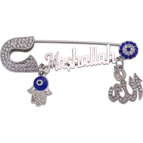 Allah Turkish evil eye hamsa hand of fatima Mashallah Stainless Steel brooch islam muslim Baby Pin