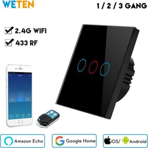 Smart Wifi Switch Touch Light Switch App 433 RF Voice Control Support Alexa Google Home 1 2 3 Gang EU UK 220V Black Glass Switch