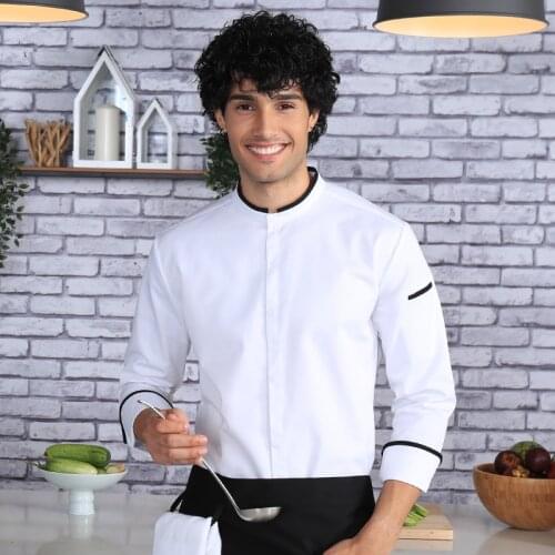 2020 spring long sleeves restaurant uniform white coat chef for men