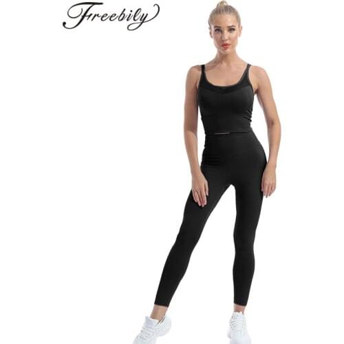 Women Running Gym Pilate Workout Clothes Sport Outfits Yoga Suit Straps Sleeveless Pads Sport Bras and High Waist Pants 2Pcs Set