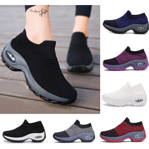 Women Tennis Shoes Breathable Mesh Height-increasing Slip-on Female Sock Footwear Outdoor Ladys Sneakers Thick Bottom Platforms