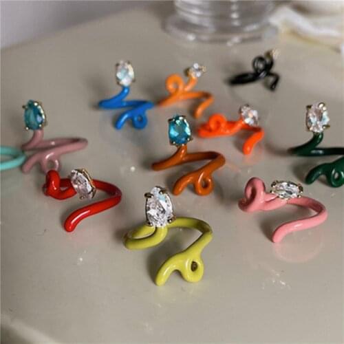 AOMU New Simple Colorful Resin Crystal Snake Animal Adjustable Ring Irregular Geometric Twisted Ring for Women Party Accessories