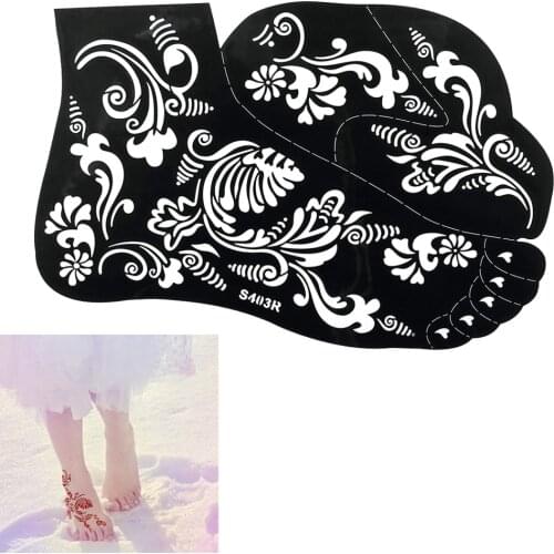 1 Sheet Black Henna Indian Waterproof Flower Lace Tattoo Temporary Stencil Women Right Foot Body Art Paint Tattoo Stickers S403R