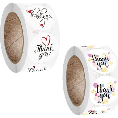 100-500Pcs White Thank You Stickers Round Red Heart Labels for Wedding Gift Cards Envelope Baking Decor Sealing Label Stickers