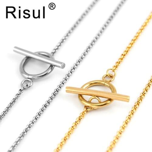100% Stainless Steel 2mm Rolo Link Chain Steel/Golden Long Necklace Bulk Toggle Clasp Chaine Femme Acier Inoxydable 10pcs