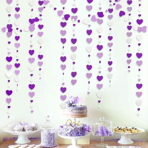 13Ft Purple White Paper Love Heart Garland Hanging for Lavender Themed Anniversary Birthday Engagement Wedding Party Decorations