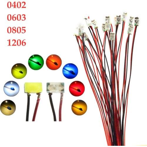 20pcs Metal wire 0402 0603 0805 1206 SMD model train HO N OO scale Pre-soldered micro litz wired LED leads with 1.5K resistor
