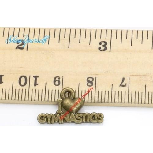 20pcs Antique Silver Bronze Plated I Love Gymnastics Charms Pendants for Necklace Jewelry Making DIY Handmade Craft 20x11mm