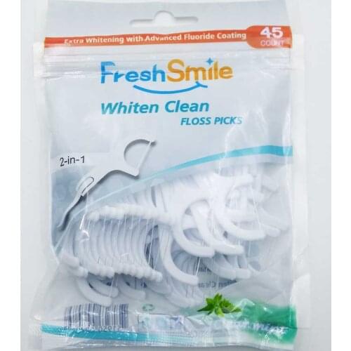 45 pcs per bag Whiten Clean Floss Pick 2 in 1 with Removable Pick