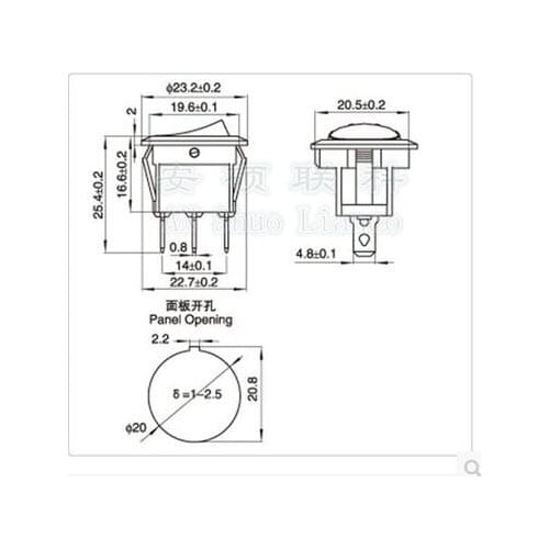 Ship type switch KCD1-105 23*20mm RED 2pin 2 round power switch 6A 250V 5pcs