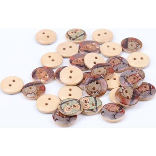 50Pcs Mixed Owl Painted wooden Round Buttons Sewing Craft Scrapbooking DIY Home Decor DIY Cloth Accessories 15mm