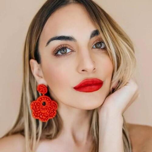 MANILAI Bohemian Beaded Earrings Women Handmade Beads Flower Drop Dangle Earrings Big Statement Jewelry Red Black Beige Yellow