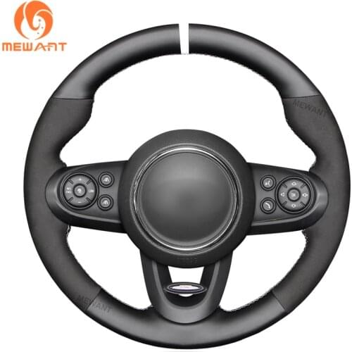 MEWANT Black Suede Genuine Leather Steering Wheel Cover for Mini Hatchback/Mini JCW Clubman JCW Convertible JCW Countryman JCW