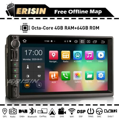 Erisin ES8149DE Android Auto 10.0 Autoradio 8-Kern 4GB RAM+64GB ROM CarPlay Bluetooth OBD2 WiFi DAB+ TPMS DVB-T2 DVR DSP FM USB