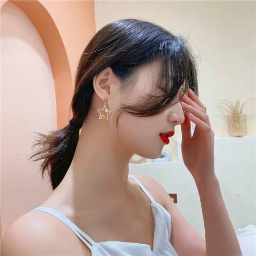 European and American popular new eardrop Korean version needle five-pointed star earring girl series short stud web celebri