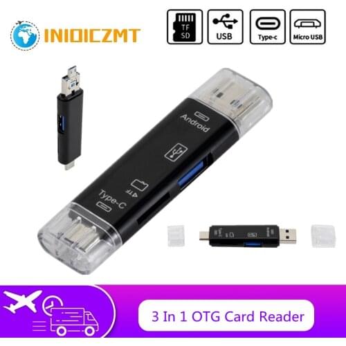 INIOICZMT Type C&MicroUSB & USB 3In1 OTG Card Reader High-speed Universal OTG TF/USB for Micro SD TF OTG Cardreader Connectors
