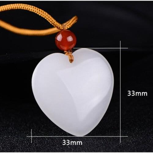 Chinese Natural White Jade Heart-shaped Hand-carved Jade Pendant Fashion Boutique Jewelry Men and Women Lovers Necklace