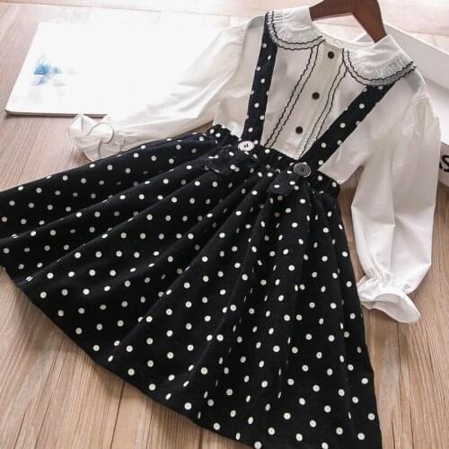 Girls sets wholesale baby girls white shirts and dots sleeveless dress 2pcs suits children outfits