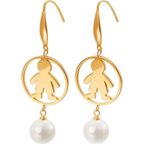 Korean version of simple personality pearl wild round little boy earrings