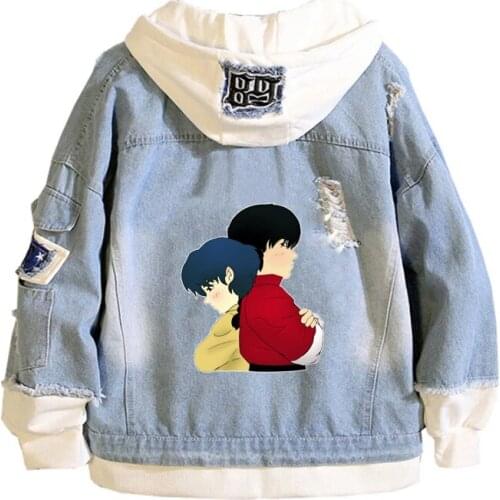 Anime Ranma ½ Coat Teens cowboy Cosplay Jacket Men Women Casual Denim Hooded Loose coat Cartoon Hooded