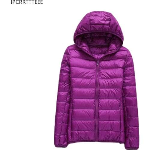 Autumn Winter White Duck Down Jacket Women Plus Size Solid Thin Short Stand Collar Hooded Fashion Slim Large Size Down Coat