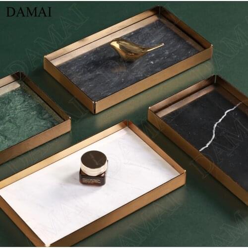 Brass Base Marble Trays Decorative Nordic Modern Light LuxuryJewelry Necklace DisplayTray Bathroom Toiletries Storage Organizer