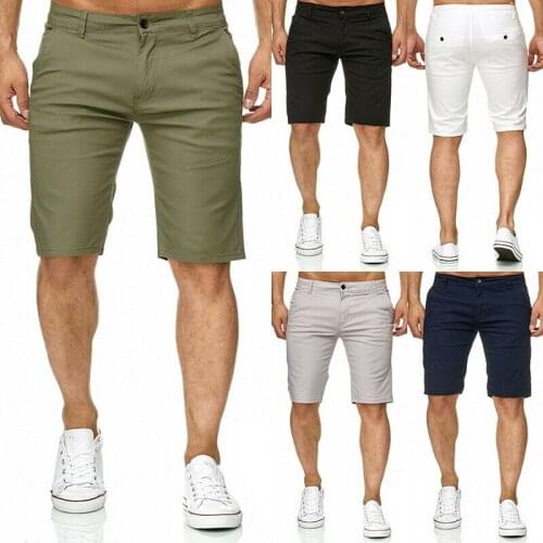 Summer Mens Fashion Slim Fit Casual Cotton Shorts Solid Color Short Pants