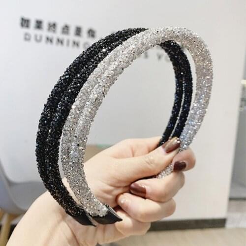 Trendy New Fashion Rhinestone Double Glitter Headband Bling Diamond Crystal Simple Thin Hairband Hair Accessories for Women