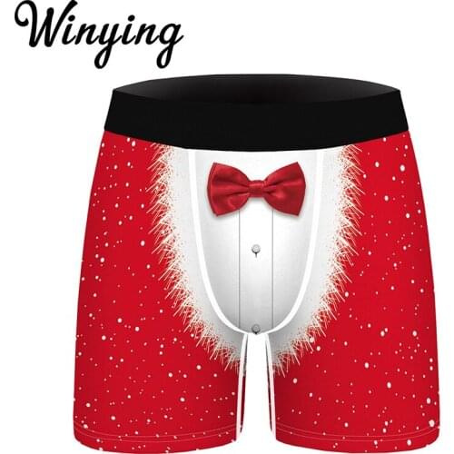 Men Printed Boxer Shorts Christmas Underwear Holiday Swimming Panties Santa Claus Cosplay Party Festival Rave Fancy Underpants