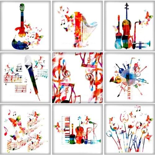 Music note camera bicycle 12mm/20mm/25mm/30mm Square glass cabochon flat back DIY Jewelry Findings Components