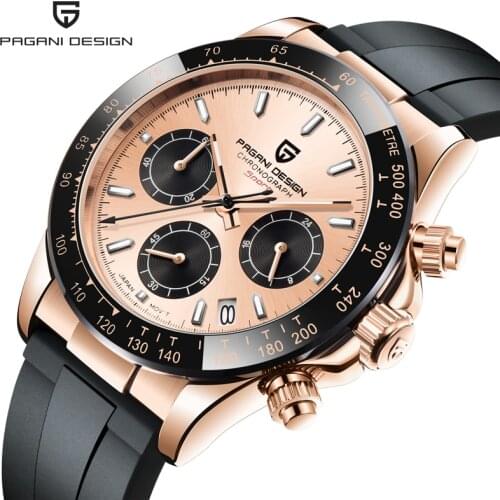 PAGANI DESIGN Mens Classic Quartz Watch 100m waterproof silicone strap Brand luxury stainless steel self-winding watches