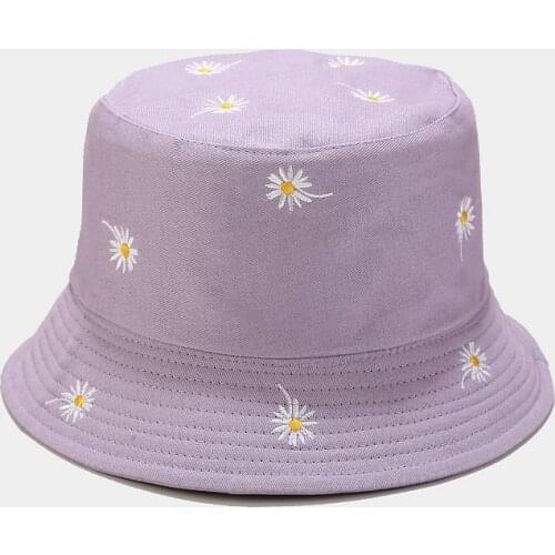 Fashion Embroidery Daisy Bucket Hat Cotton Double-side Unisex Harajuku Bucket Hat Fisherman Hat Outdoor Travel Hat Sun Cap Hats